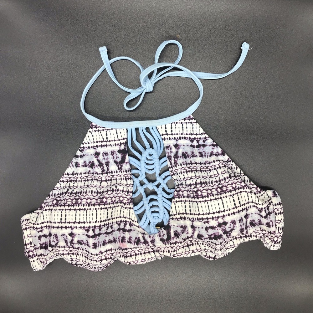 rue Bleu bikini top XL NWOT crochet with blue pattern padded‎